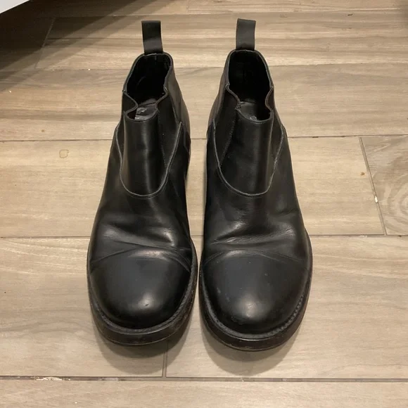 Prada Vintage Men’s Cap Toe Black Leather Ankle Boots Booties Shoes sz 8 - Picture 3 of 7